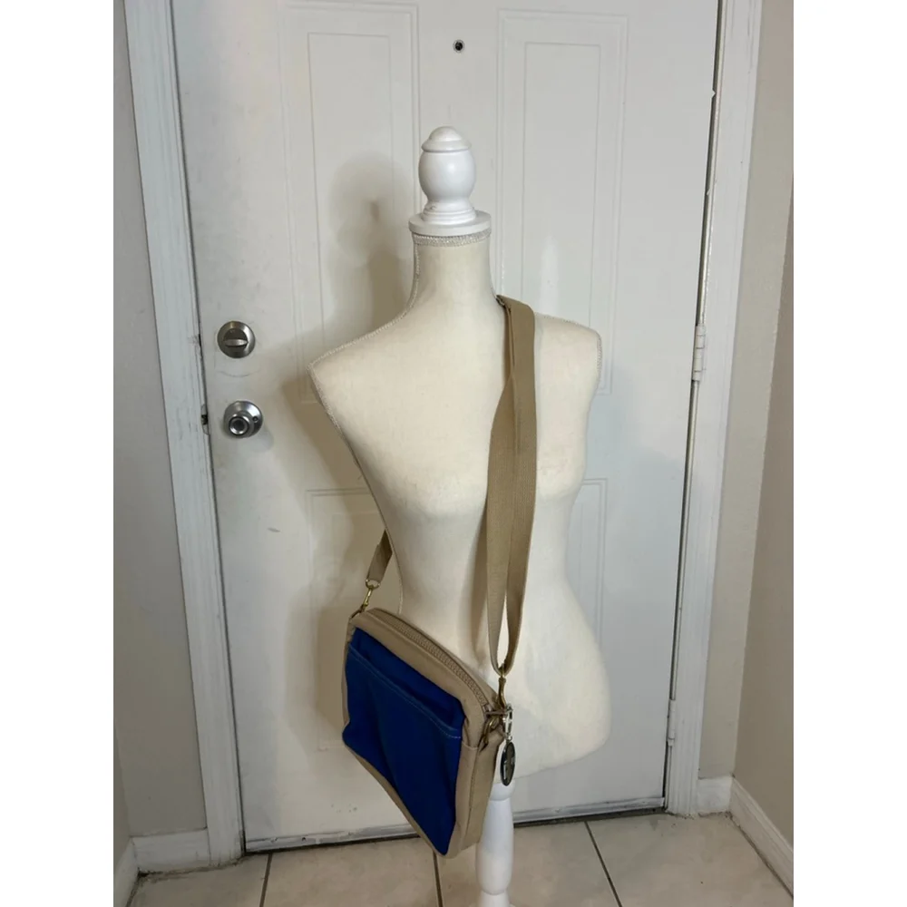 Cedar Key Blue and Tan Canvas Crossbody Bag